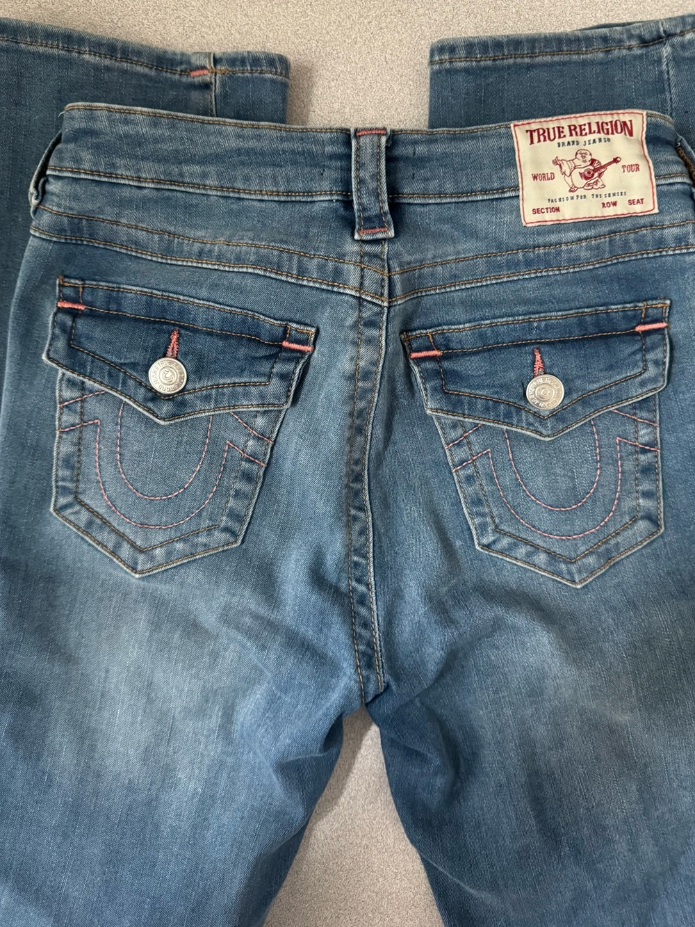 True Religion Women's Straight Leg Jeans in Light Blue Wash
